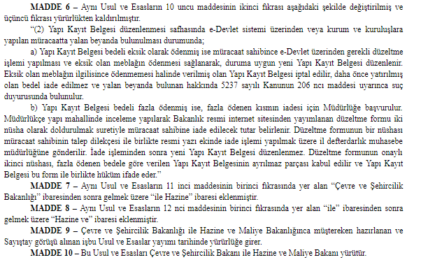 Son Dakika! Yapı Kayıt Belgesi Verilmesine İlişkin Usul ve Esaslar Resmi Gazete Tebliği İle Değişti