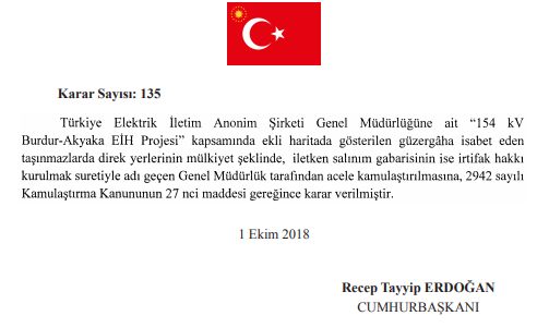 2 Ekim 2018 Tarihli Resmi Gazete Acele Kamulaştırma Cumhurbaşkanı Kararları