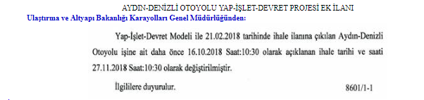 Aydın Denizli Otoyol İhalesi Tarihi Yine Ertelendi