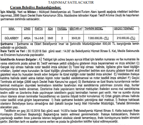 Belediyelerin Arsa ve Taşınmaz İhaleleri Resmi Gazete İlanları