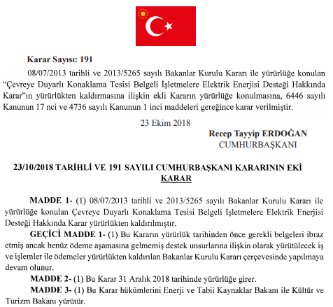 Çevreye Duyarlı Konaklama Tesisi Belgeli İşletmelere Elektrik Enerjisi Desteği Sona Erdi!