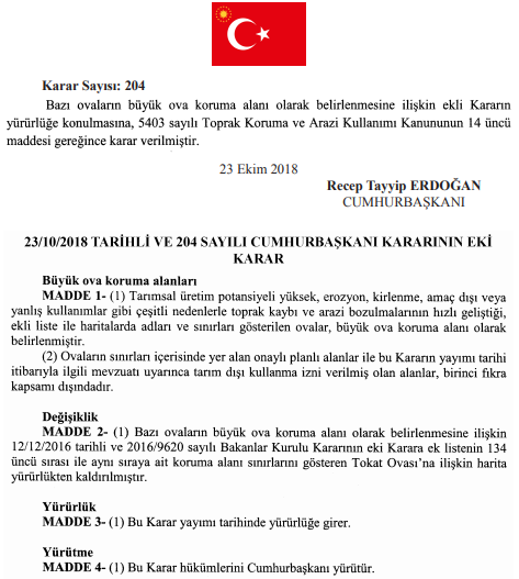 Bazı Ovaların Büyük Ova Koruma Alanı Olarak Belirlenmesine İlişkin Karar Resmi Gazete De Yayımlandı