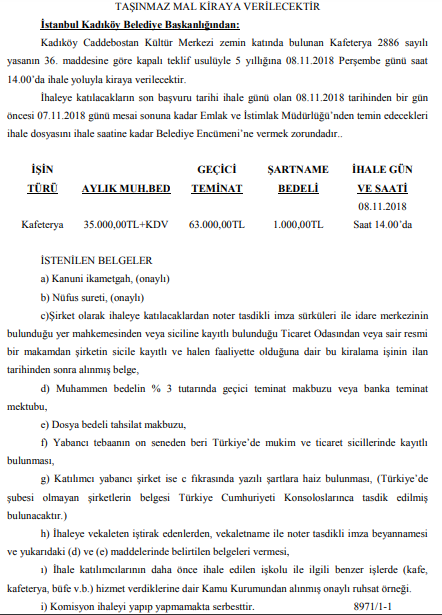 Belediyelerin 26 Ekim 2018 Tarihli Resmi Gazete İhale İlanları