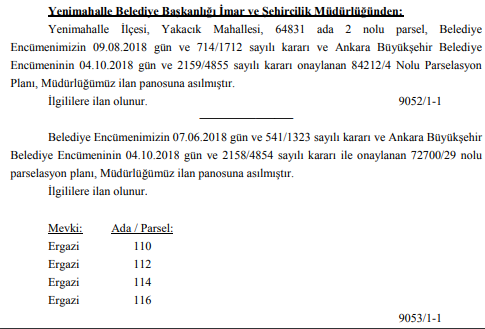 Yenimahalle Belediyesi Parselasyon Planı Değişikliği Yaptı!