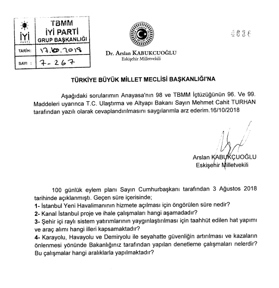 Kanal İstanbul Projesi Hakkında İyi Parti Meclise Soru Önergesi Verdi!