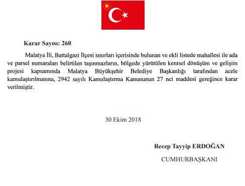 Malatya Büyükşehir Belediyesi Kentsel Dönüşüm Projesi İçin Acele Kamulaştırma Kararı Aldı!