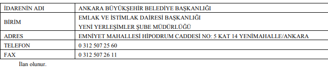 Ankara Büyükşehir Belediyesi Taşınmaz İhalesi Resmi Gazete İlanı