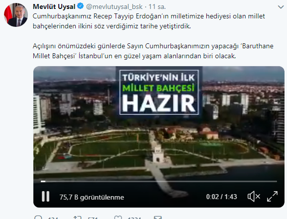 Türkiye'nin İlk Millet Bahçesi "Baruthane Millet Bahçesi" Açılıyor!