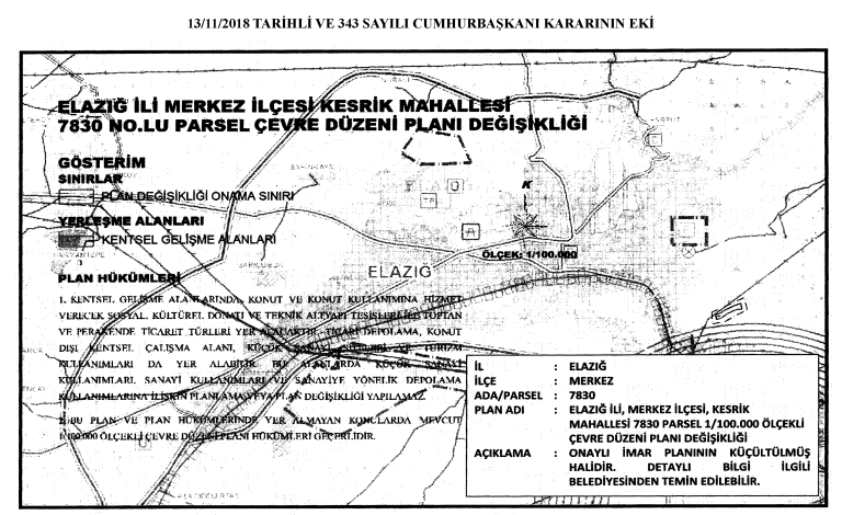 Özelleştirme İdaresi Elazığ Kesrik Mahallesi Nazım İmar ve Uygulama İmar Planı Değişikliği