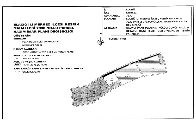 Özelleştirme İdaresi Elazığ Kesrik Mahallesi Nazım İmar ve Uygulama İmar Planı Değişikliği