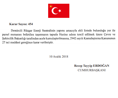 Seferihisar Demircili Rüzgar Enerji Santrali Yapımı İzmir Acele Kamulaştırma Resmi Gazete İlanı