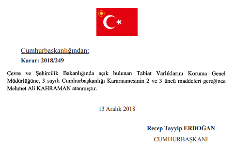 Mehmet Ali Kahraman Çevre ve Şehircilik Bakanlığı Tabiat Varlıklarını Koruma Genel Müdürü Oldu!