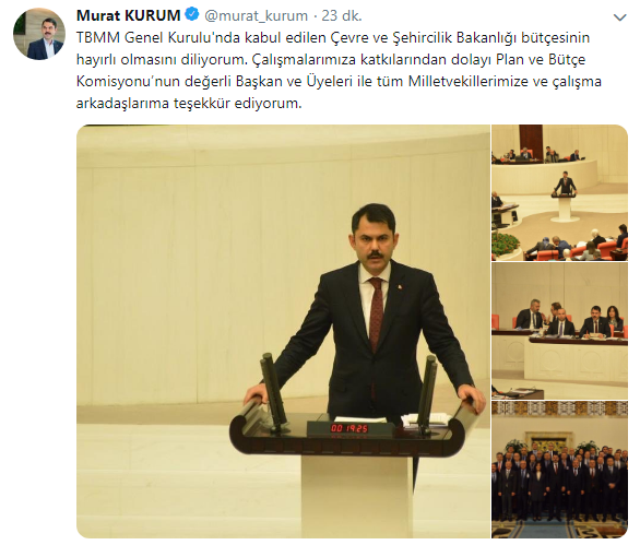 Çevre ve Şehircilik Bakanlığı 2019 Bütçesi Meclisten Geçti!