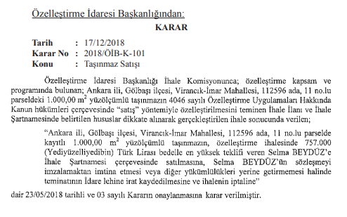 Resmi Gazete ÖİB Özelleştirme Kararları