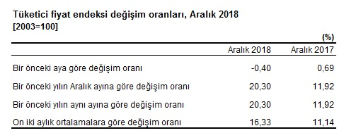 TÜİK Aralık 2018 Enflasyon Açıklandı, Ocak 2019 TEFE TÜFE ÜFE Kira Artışı Zam Oranları Kaç Oldu?