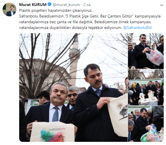 Bakan Murat Kurum Duyurdu "5 Plastik Şişe Getirene Bez Çanta Hediye"