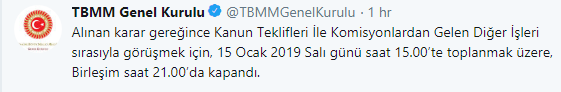 İlk 29 Madde Kabul Edildi, 71 Maddelik Torba Yasa İçin Görüşmeler 15 Ocak Tarihine Ertelendi