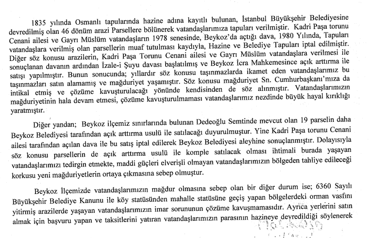 Beykoz İmar Sorunları Soru Önergesi Olarak Meclise Taşındı!