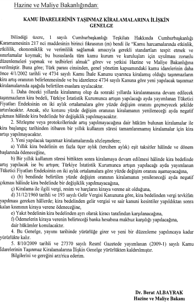 Kamu İdarelerinin Taşınmaz Kiralamalarına İlişkin Genelge Resmi Gazete 'de Yayımlandı