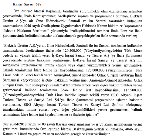 Özelleştirme İdaresi Başkanlığı ile İlgili Kararlar Resmi Gazete'de Yayımlandı