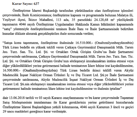 Özelleştirme İdaresi Başkanlığı ile İlgili Kararlar Resmi Gazete'de Yayımlandı