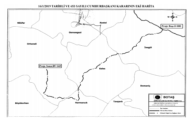 İnegöl, Keles, Harmancık ve Orhaneli Doğalgaz Bağlantı Hattı Acele Kamulaştırma Kararları