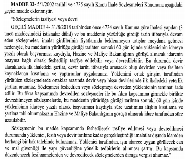 Müteahhitlere Fesih Hakkı Veren Tasfiye Kararnamesi Kanunu Resmi Gazete Metni