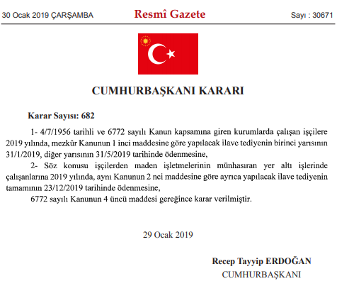 İlave Tediye 2019 Resmi Gazete (Taşeron Tediye Ödemeleri Ek Tediye 2019 Tarihleri)