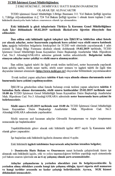 İŞKUR TCDD İşçi Alımı Resmi Gazete İlanı İle Duyuruldu!