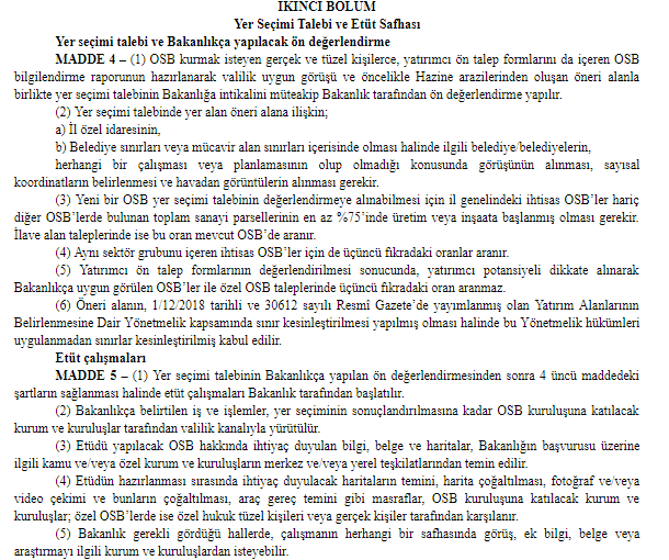 Organize Sanayi Bölgeleri Yer Seçimi Yönetmeliği 2019 Yayımlandı!