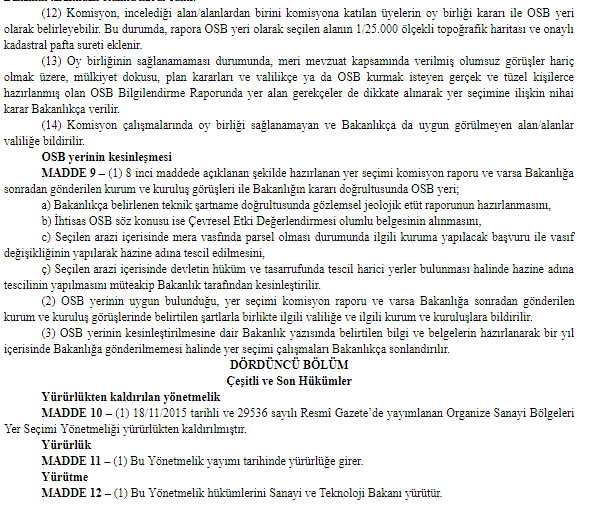 Organize Sanayi Bölgeleri Yer Seçimi Yönetmeliği 2019 Yayımlandı!