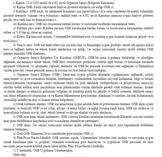 OSB Uygulama Yönetmeliği Değişikliği 2019