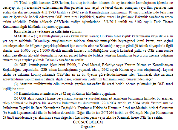 OSB Uygulama Yönetmeliği Değişikliği 2019