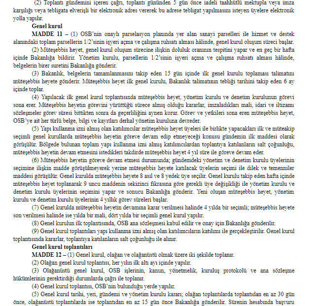 OSB Uygulama Yönetmeliği Değişikliği 2019