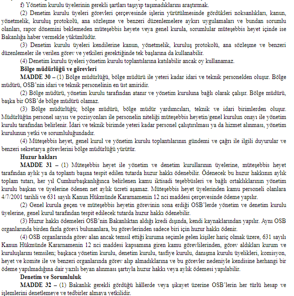 OSB Uygulama Yönetmeliği Değişikliği 2019