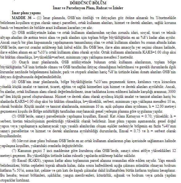 OSB Uygulama Yönetmeliği Değişikliği 2019