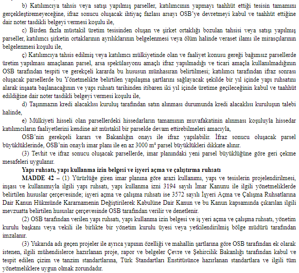 OSB Uygulama Yönetmeliği Değişikliği 2019