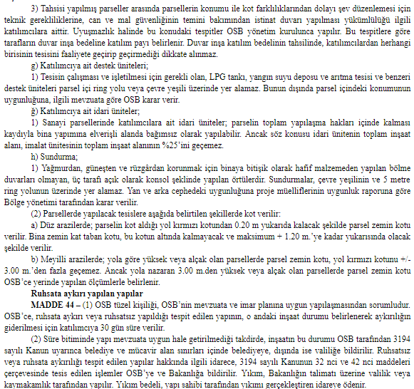 OSB Uygulama Yönetmeliği Değişikliği 2019