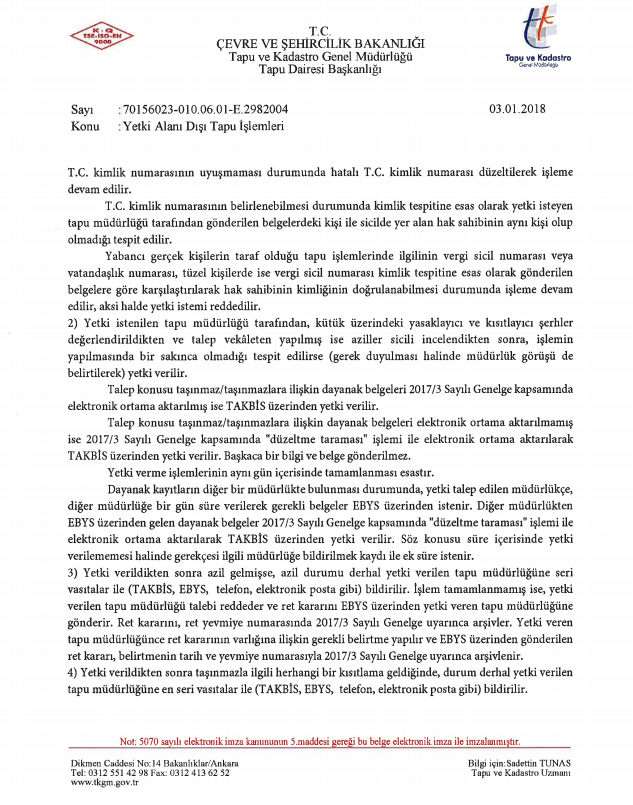 TKGM 2018/1 Sayılı Genelgede Değişiklik Yaptı! (Yetki Alanı Dışı Tapu İşlemleri Yönetmeliği)