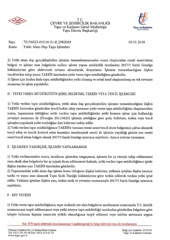 TKGM 2018/1 Sayılı Genelgede Değişiklik Yaptı! (Yetki Alanı Dışı Tapu İşlemleri Yönetmeliği)