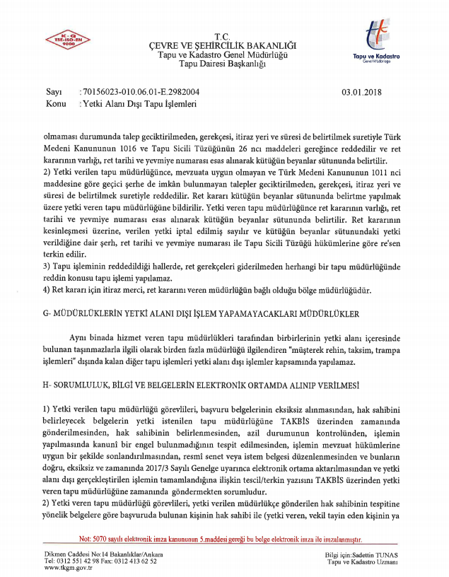 TKGM 2018/1 Sayılı Genelgede Değişiklik Yaptı! (Yetki Alanı Dışı Tapu İşlemleri Yönetmeliği)