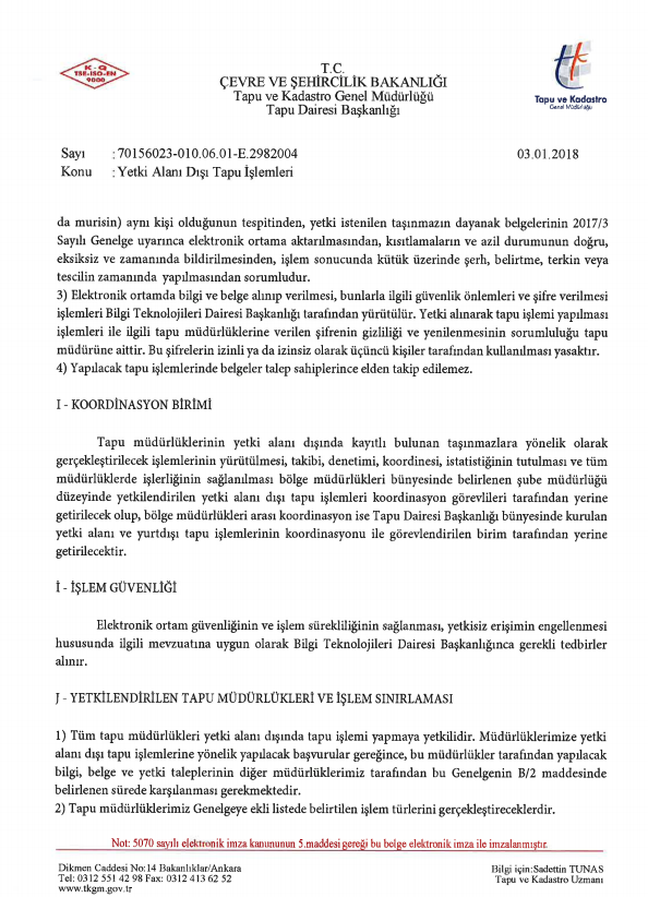 TKGM 2018/1 Sayılı Genelgede Değişiklik Yaptı! (Yetki Alanı Dışı Tapu İşlemleri Yönetmeliği)