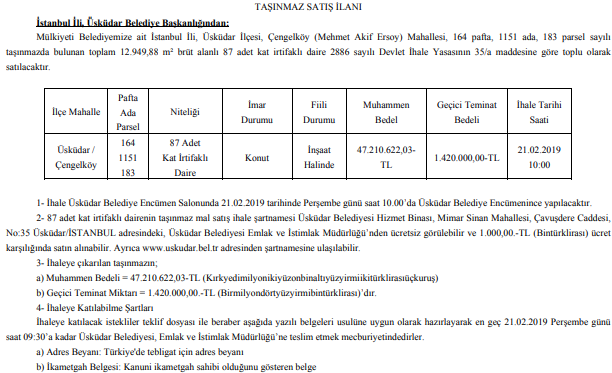Ev Almak İsteyenler Dikkat! Üsküdar Belediyesi 87 Adet Daire İçin İhaleye Çıkıyor