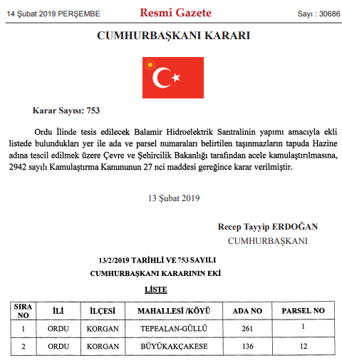 Antalya ve Ordu İçin Acele Kamulaştırma Kararları Resmi Gazete İlanları