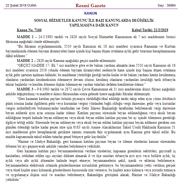 7166 Sosyal Hizmetler Kanunu ile Bazı Kanunlarda Değişiklik Yapılmasına Dair Kanun Resmi Gazete İle Yasalaştı!
