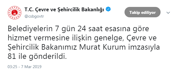 Son Dakika! Çevre ve Şehircilik Bakanlığı Genelgesi İle Belediyeler 7/24 Açık Olacak!