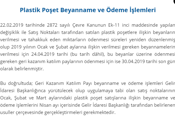 Çevre ve Şehircilik Bakanlığı Plastik Poşet Beyanname Tarihleri İçin Yeni Düzenleme Yaptı!