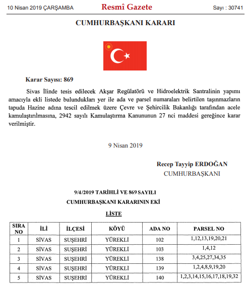 10 Nisan Tarihli Resmi Gazete İle Yayımlanan Acele Kamulaştırma Kararları!