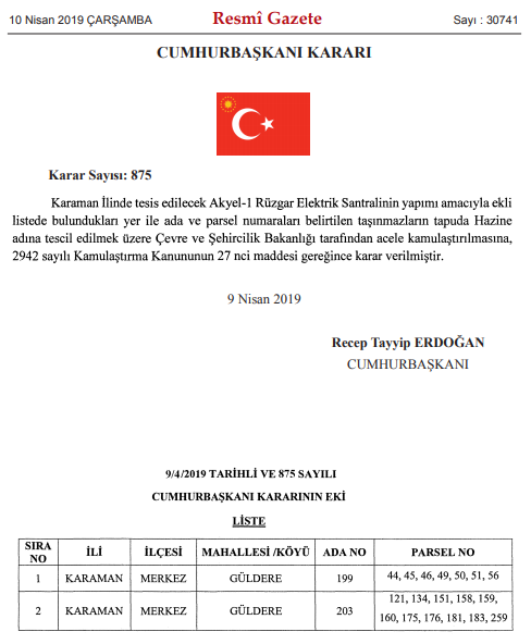 10 Nisan Tarihli Resmi Gazete İle Yayımlanan Acele Kamulaştırma Kararları!