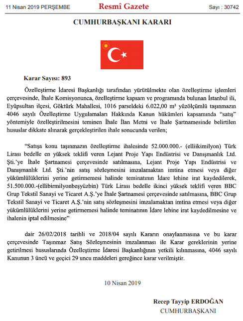 İstanbul Eyüpsultan Göktürk'te Bulunan Taşınmaz 52 Milyon Liraya Özelleştirildi!